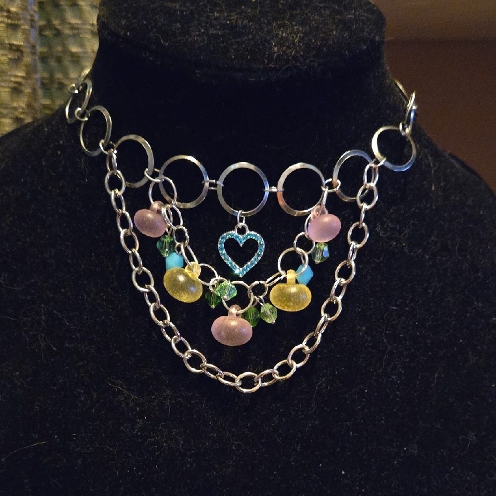 Hand Crafted Boho Blue Crystal Heart Multi-length Necklace